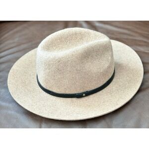 Banana Republic S/M Tan Wool Hat With Brown Synthetic Leather Trim